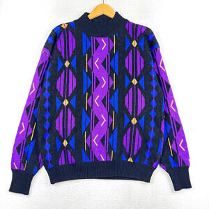 Vintage 80s 90s Kaelin Adult Large Wool Blend Retro Geometric Purple Sweatshirt